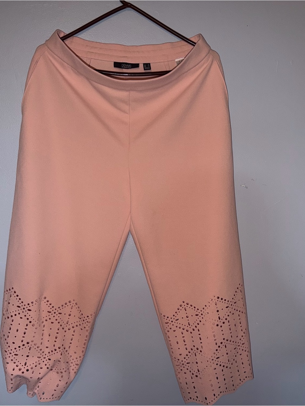 Peach Laser-Cut Hem Crop Pants